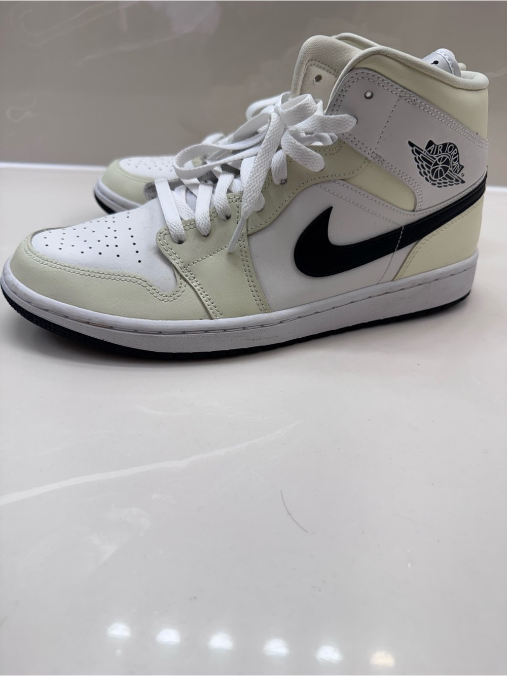 Jordan High-Top Sneakers in White, Cream & Black